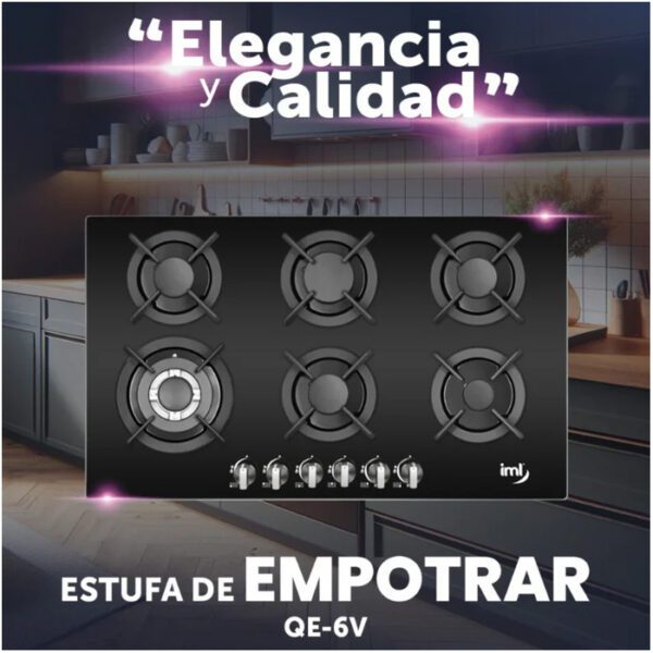 ESTUFA GAS EMPOTRAR 30" QE-6V TOP VIDRIO IML - Image 3