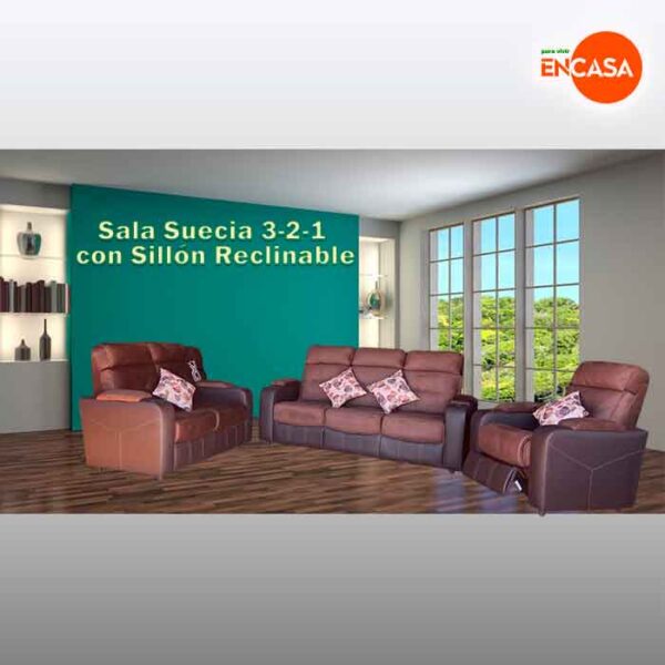 SALA SUECIA 3-2-1 CON SILLON RECLINABLE AMERICANA